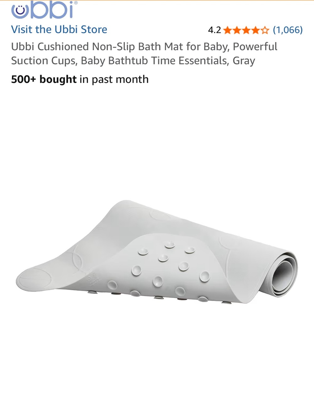 Ubbi Gray Cushioned Non-Slip Baby Bath Mat